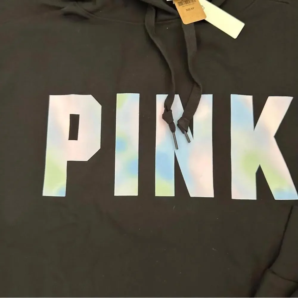 Victoria's Secret PINK Black Hoodie & Joggers with Iridescent Rainbow Logo